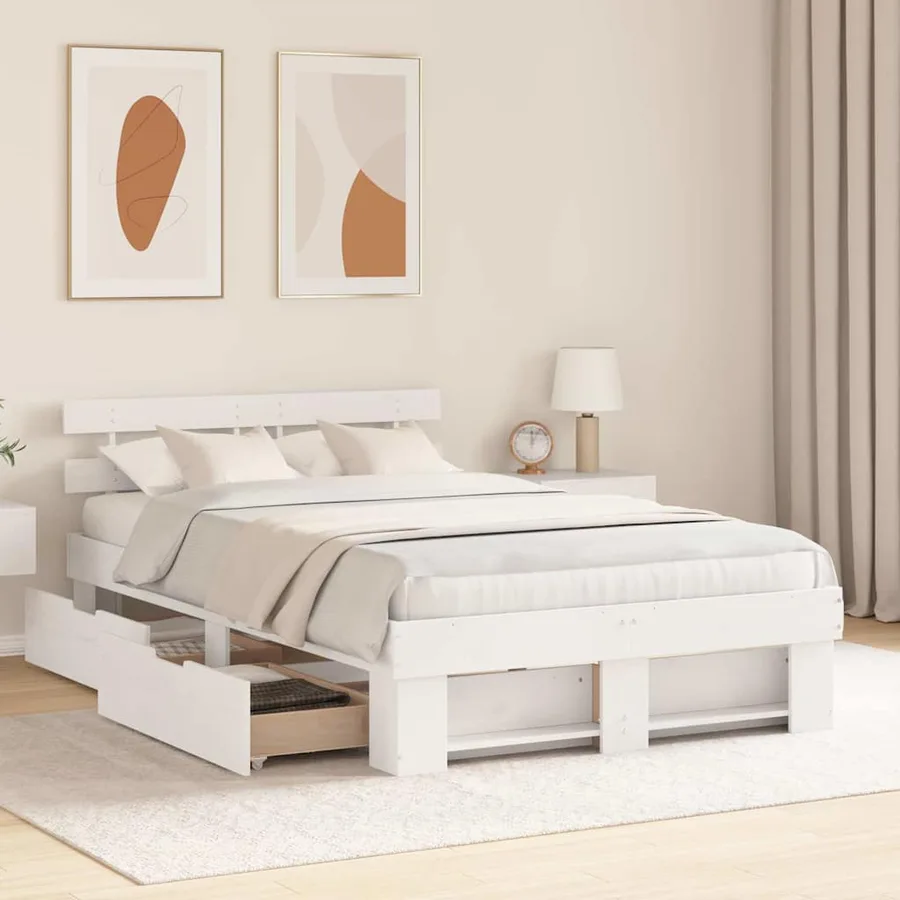Cadre de lit avec tête de lit Blanc 135 x 190 cm Pin massif - 3
