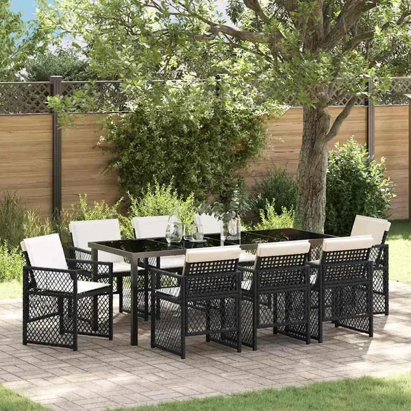 Ensemble de salle à manger pour jardin 9 pcs Noir polyrotin