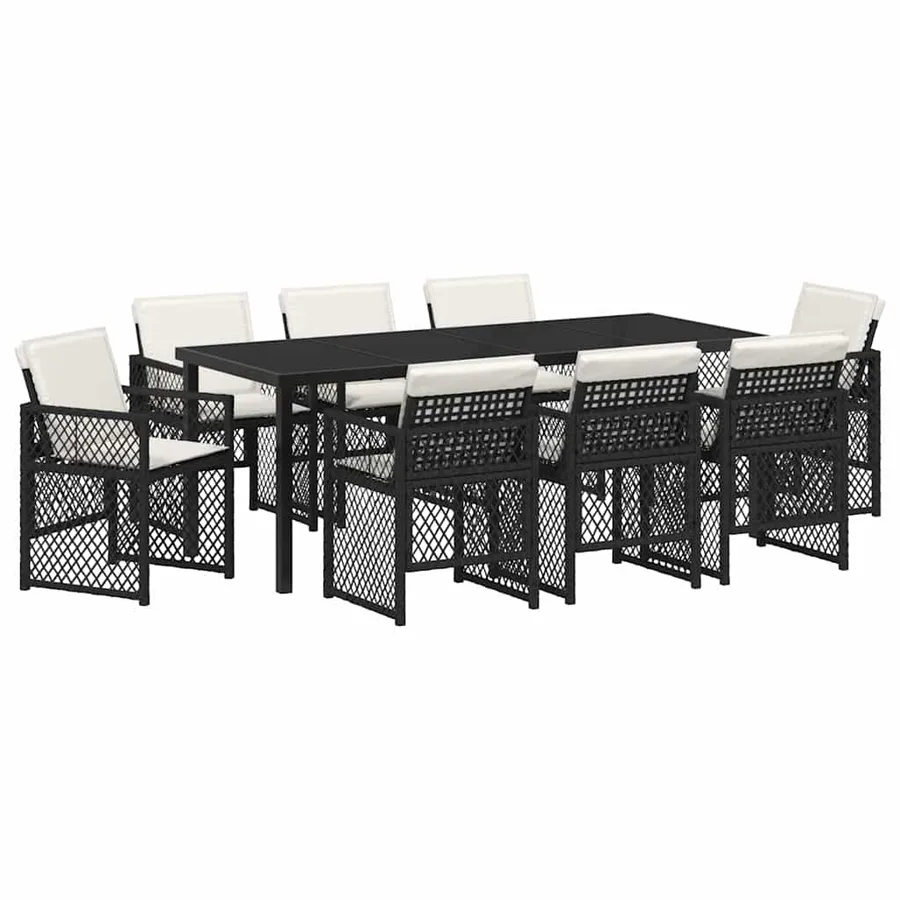 Ensemble de salle à manger pour jardin 9 pcs Noir polyrotin - 2