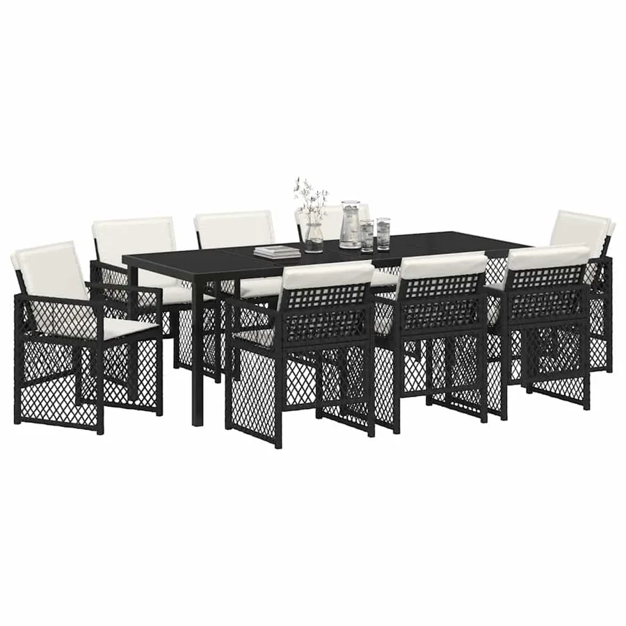 Ensemble de salle à manger pour jardin 9 pcs Noir polyrotin - 3