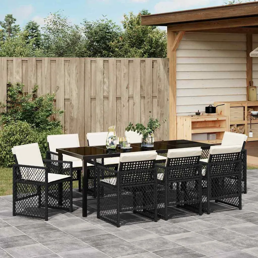 Ensemble de salle à manger pour jardin 9 pcs Noir polyrotin - 4