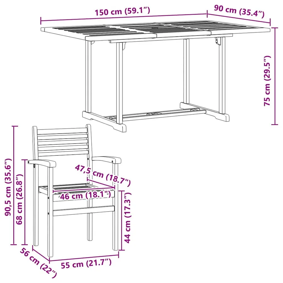 Ensemble de salle à manger pour jardin 5 pcs Naturel - 12