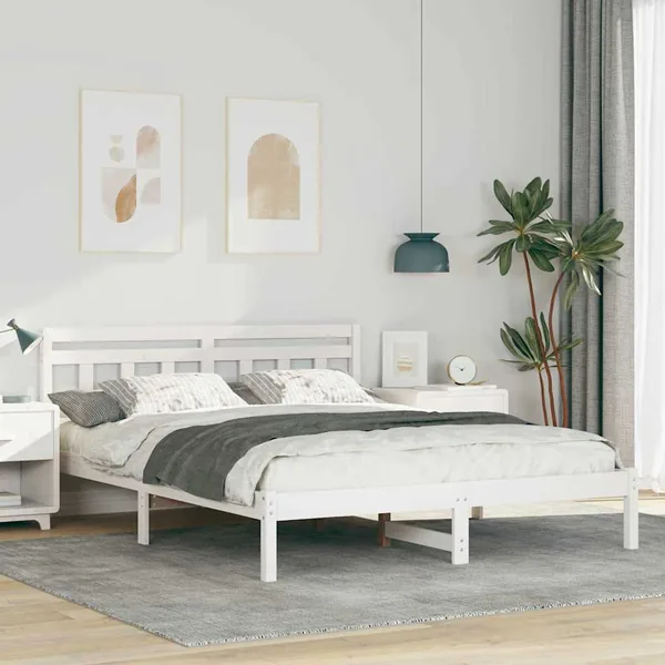 Cadre de lit Blanc 150 x 200 cm Pin massif