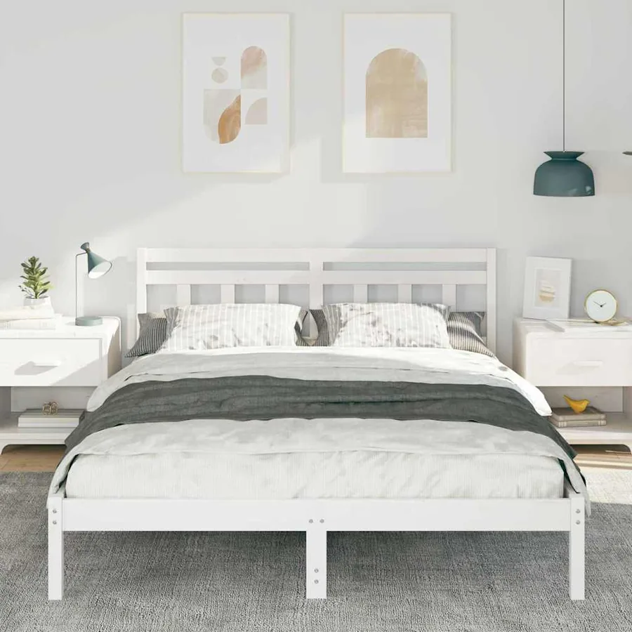 Cadre de lit Blanc 150 x 200 cm Pin massif - 3