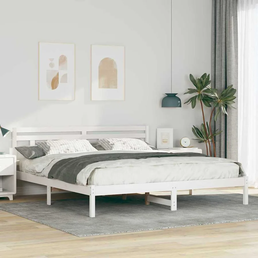 Cadre de lit Blanc 200 x 200 cm Pin massif