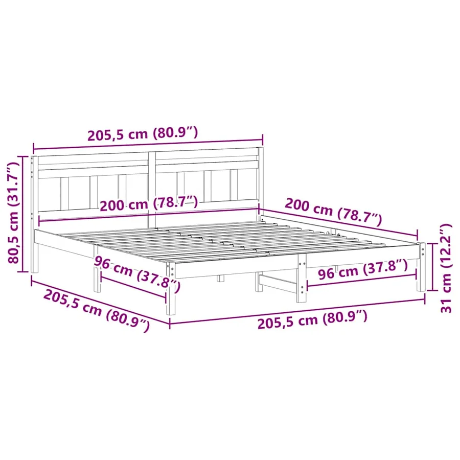 Cadre de lit Blanc 200 x 200 cm Pin massif - 10