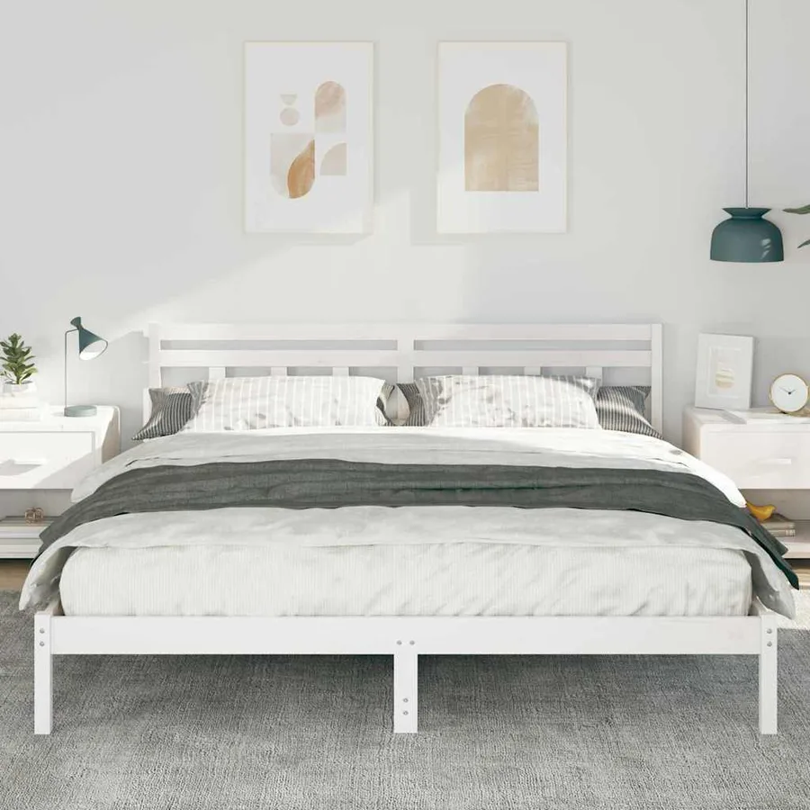 Cadre de lit Blanc 200 x 200 cm Pin massif - 3