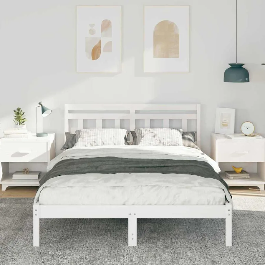 Cadre de lit Blanc 140 x 190 cm Pin massif - 3