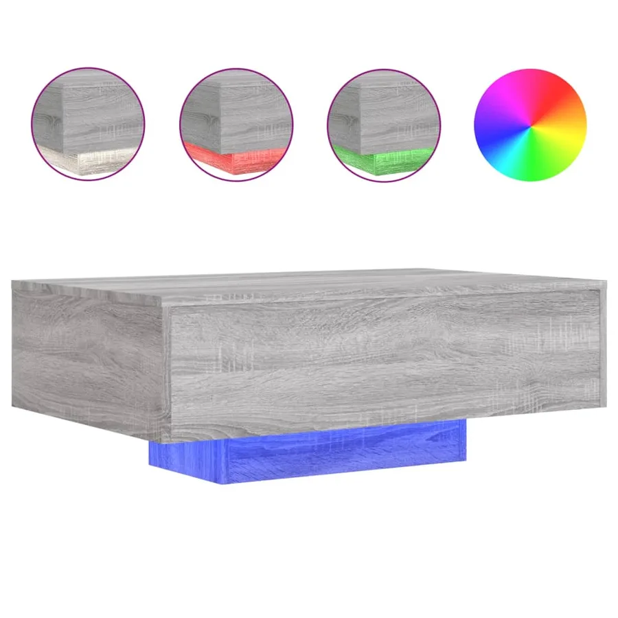 Table basse avec lumières LED sonoma gris 85x55x31 cm - 2