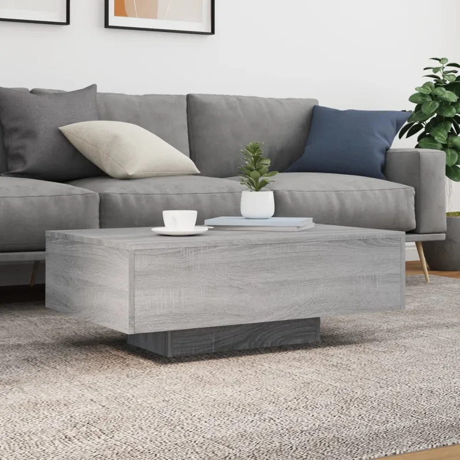 Table basse avec lumières LED sonoma gris 85x55x31 cm - 4