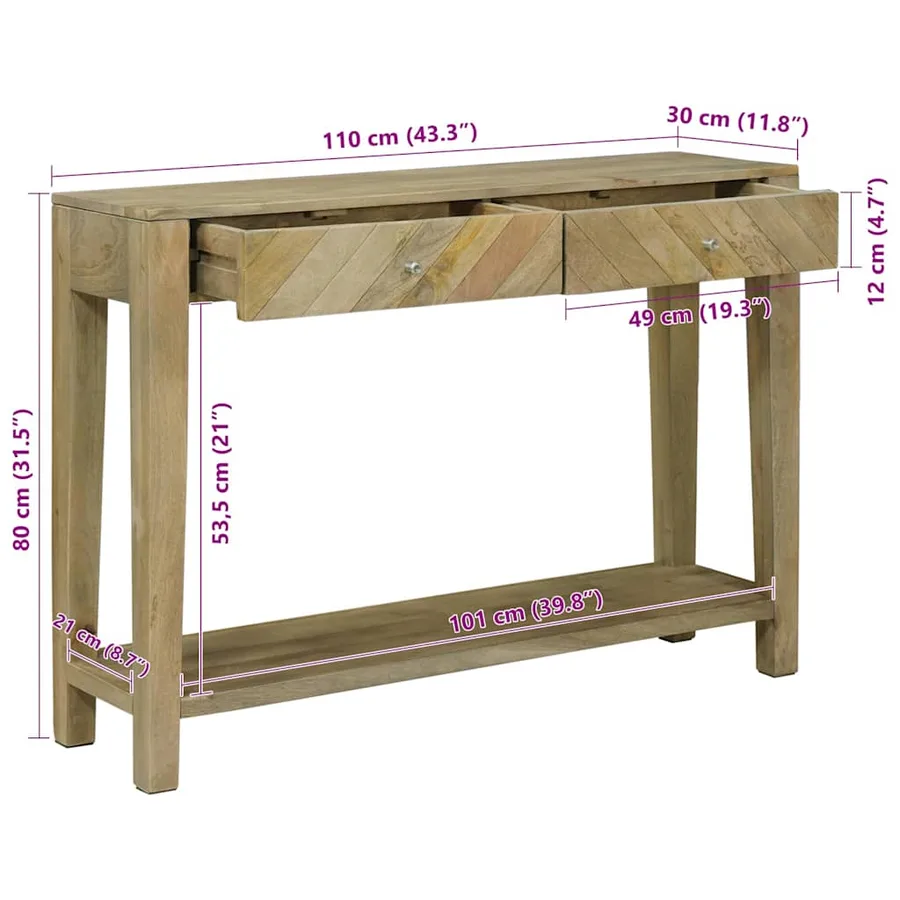 Table console avec tiroir Gris naturel 110 x 30 x 80 cm - 12