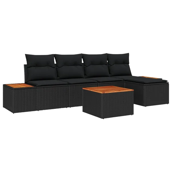 Ensemble de canapé de jardin avec coussin 6 pcs Noir Poly rotin
