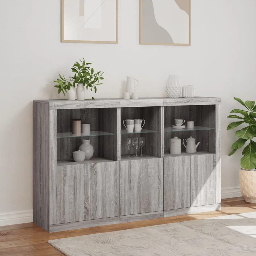 Buffet avec lumières LED sonoma gris 162x37x100 cm - 4