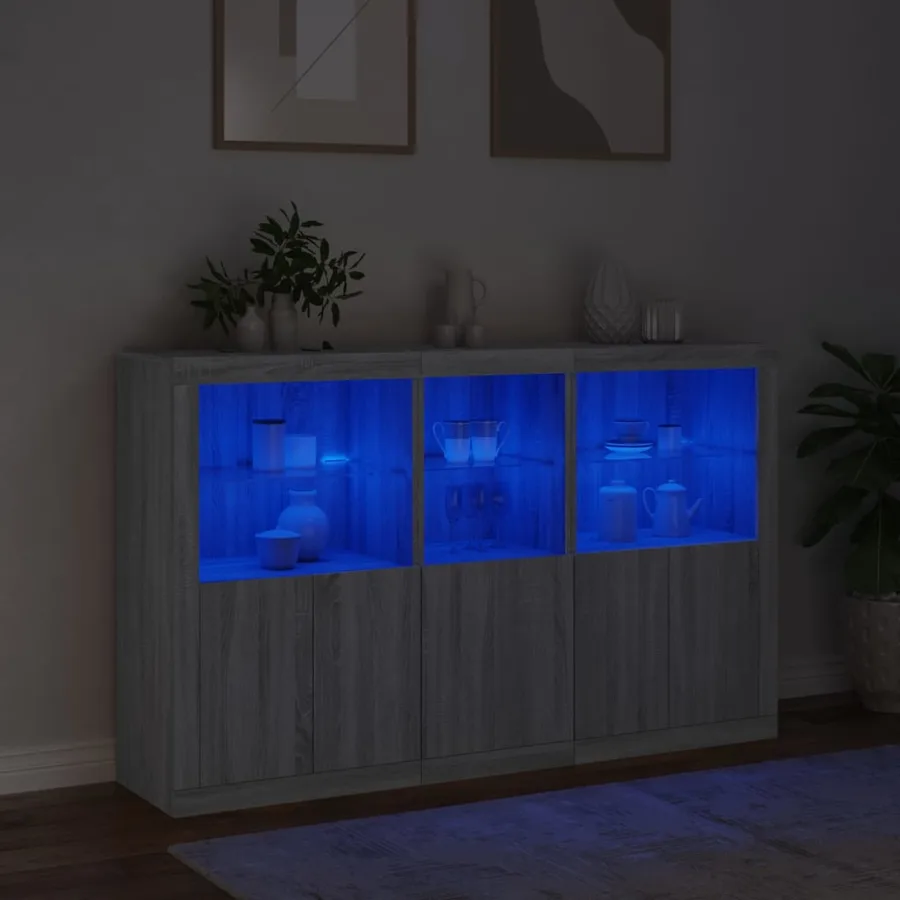 Buffet avec lumières LED sonoma gris 162x37x100 cm - 5