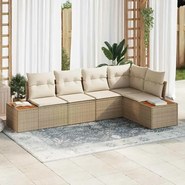 Ensemble de canapé de jardin 5 pcs beige et crème Poly rotin
