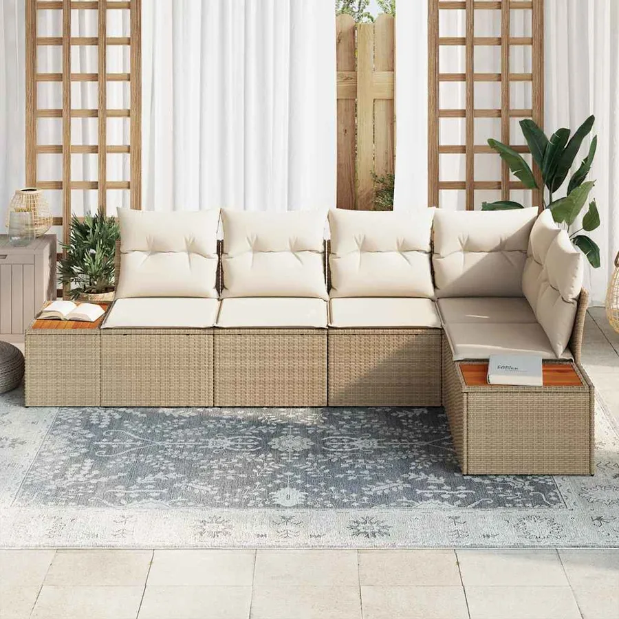 Ensemble de canapé de jardin 5 pcs beige et crème Poly rotin - 3