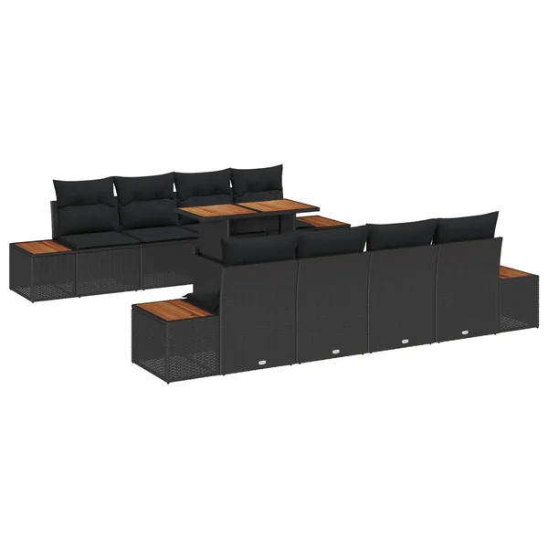 Ensemble de canapé de jardin 9 pc Noir et Marron