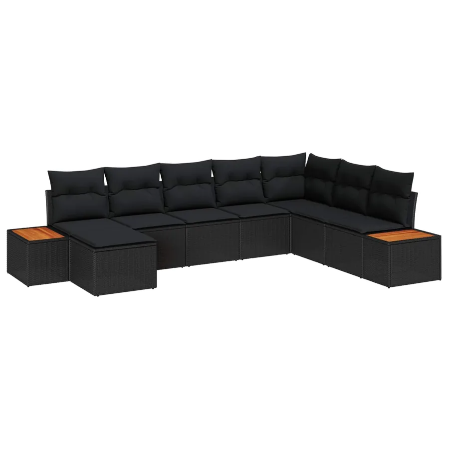 Ensemble de canapé de jardin avec coussin 8 pcs Noir Poly rotin