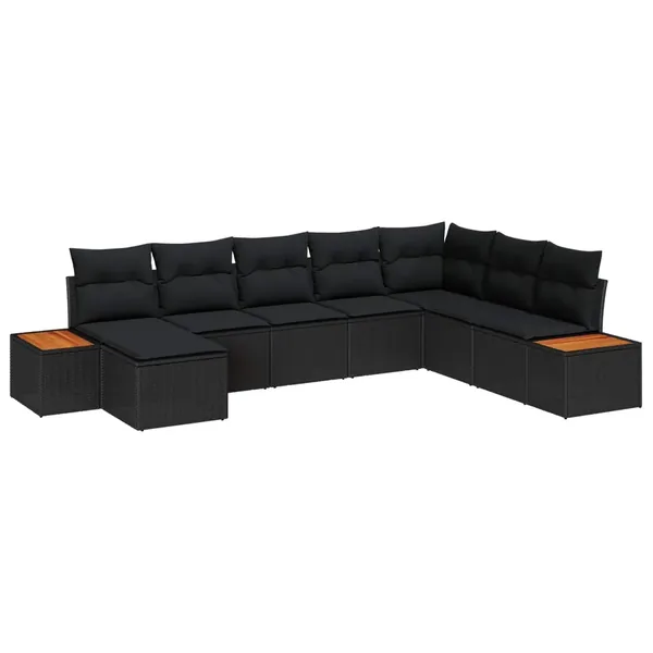 Ensemble de canapé de jardin avec coussin 8 pcs Noir Poly rotin