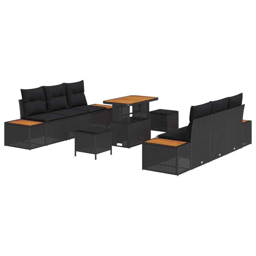 Ensemble de canapé de jardin avec coussin 9 pcs Noir - 2