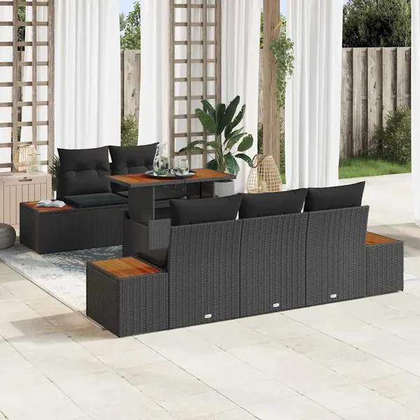Ensemble de canapé de jardin 6 pc Noir et Marron