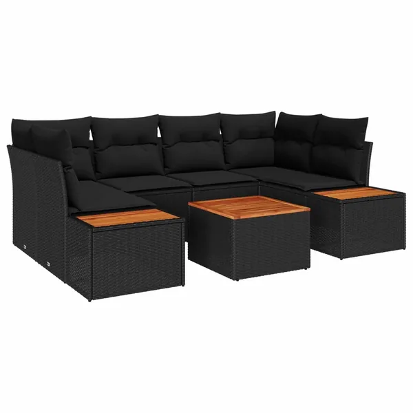 Ensemble de canapé de jardin avec coussin 6 pcs Noir Poly rotin