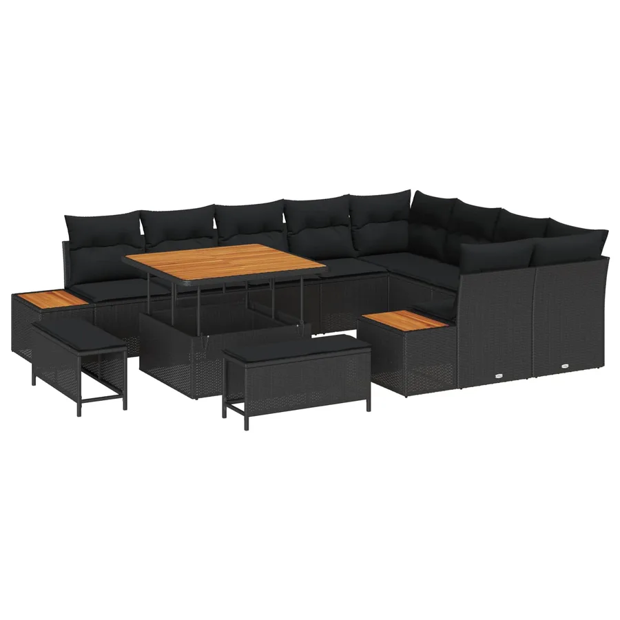 Ensemble de canapé de jardin avec coussin 12 pcs Noir - 2