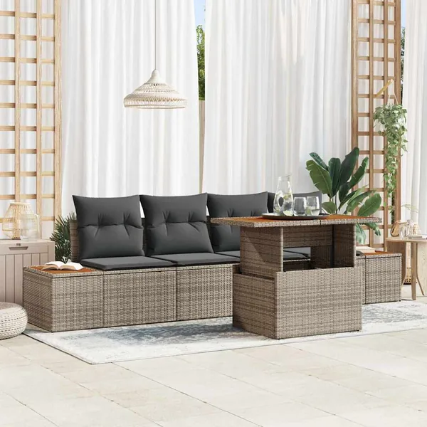 Ensemble de canapé de jardin 5 pcs Gris Poly rotin