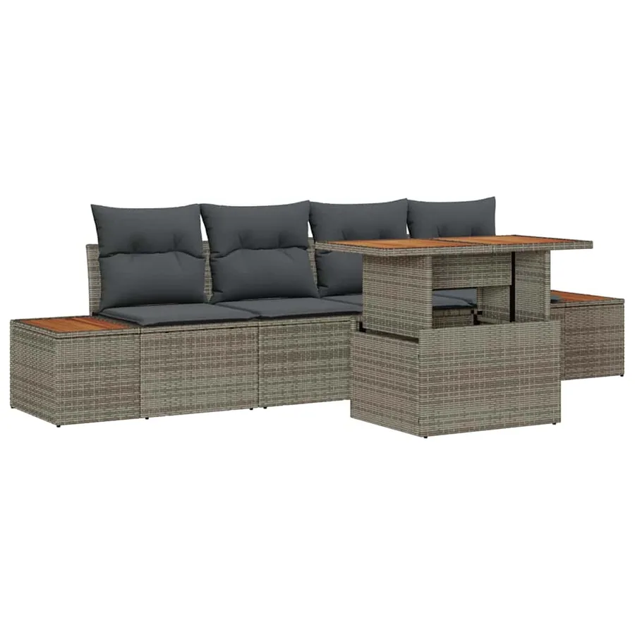 Ensemble de canapé de jardin 5 pcs Gris Poly rotin - 2