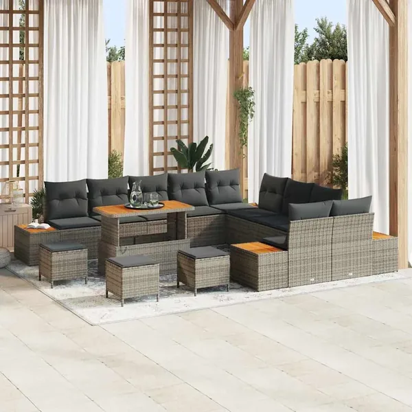 Ensemble de canapé de jardin 14 pcs Gris Poly rotin