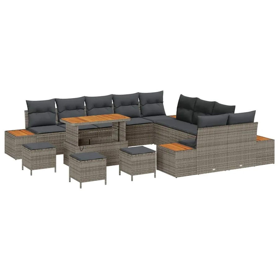 Ensemble de canapé de jardin 14 pcs Gris Poly rotin - 2