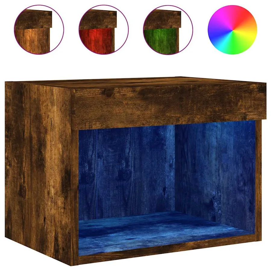 Table de chevet murale avec lumières LED chêne fumé - 2
