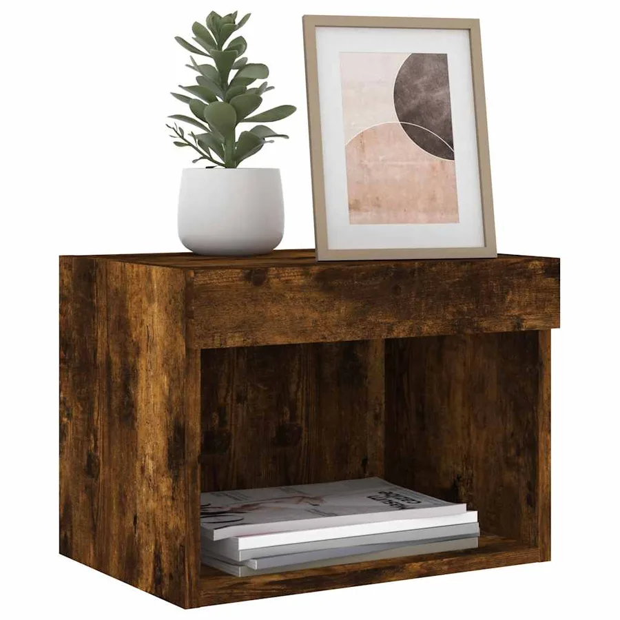 Table de chevet murale avec lumières LED chêne fumé - 5