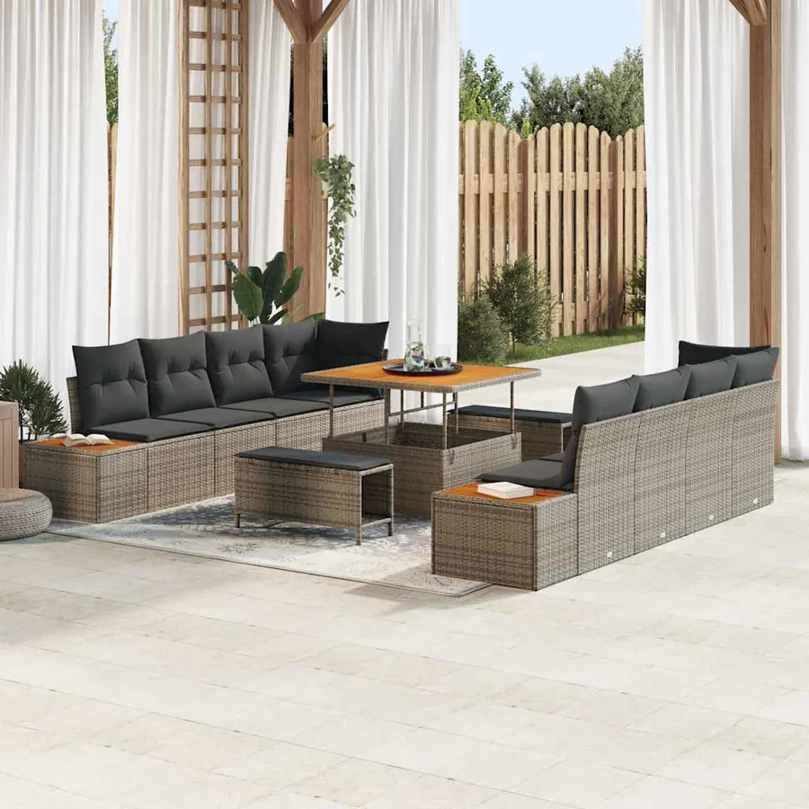 Ensemble de canapé de jardin 11 pcs Gris Poly rotin