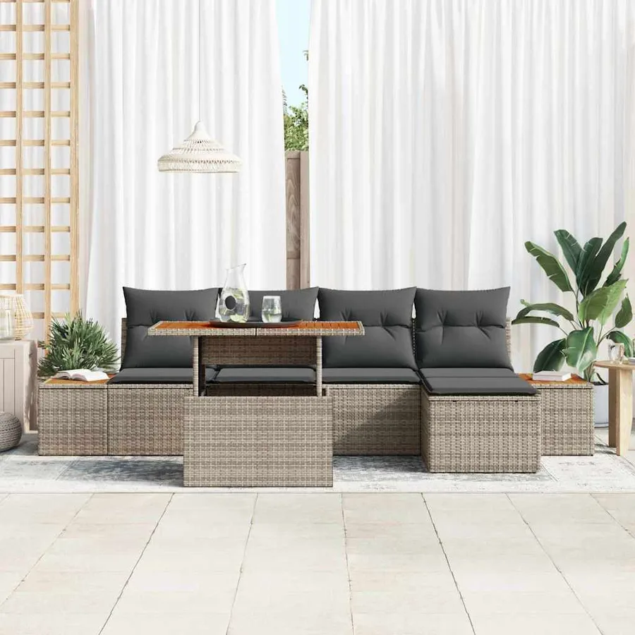 Ensemble de canapé de jardin 6 pcs Gris Poly rotin - 3
