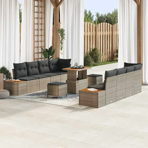 Ensemble de canapé de jardin 11 pcs Gris Poly rotin