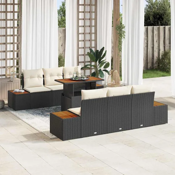 Ensemble de canapé de jardin 7 pcs Noir Poly rotin
