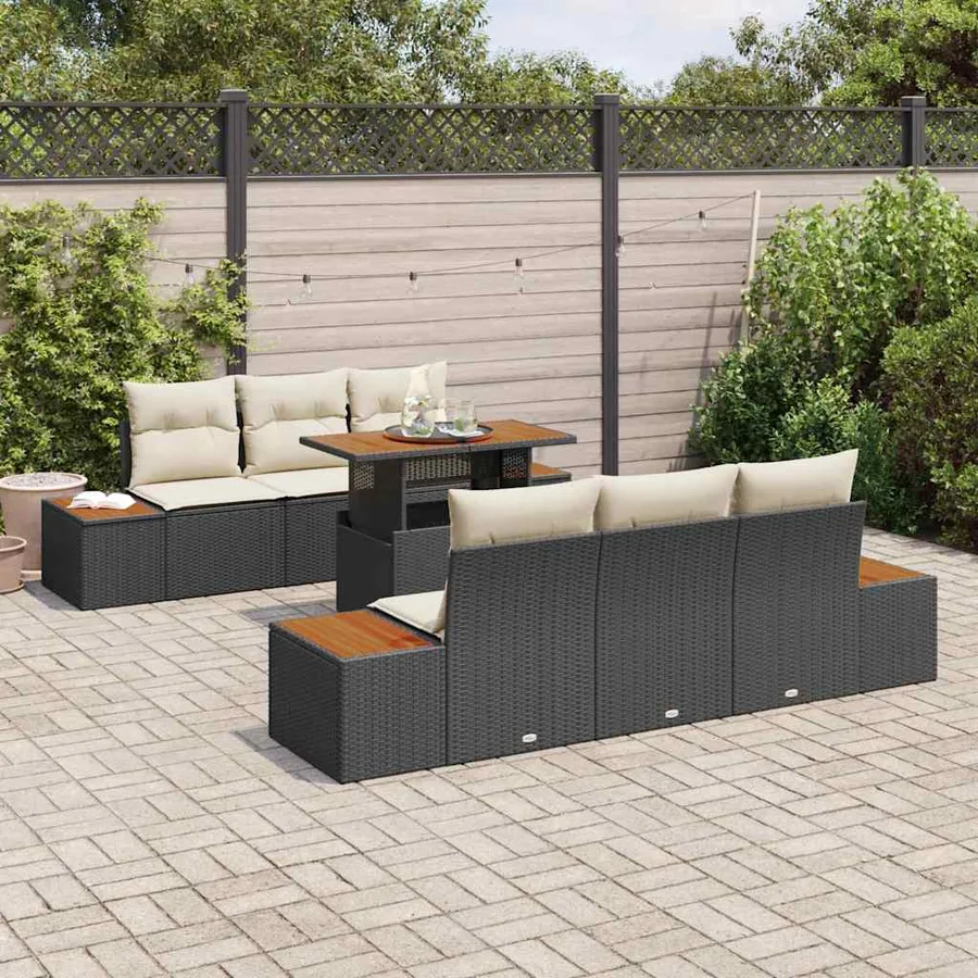 Ensemble de canapé de jardin 7 pcs Noir Poly rotin - 3
