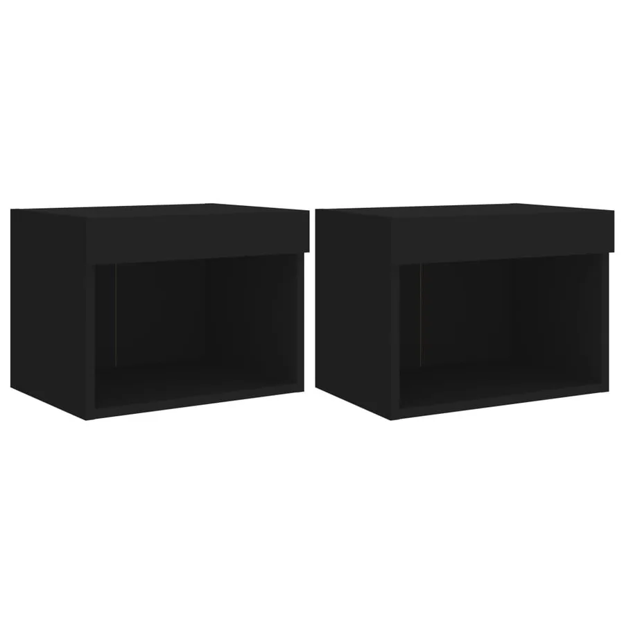 Tables de chevet murales avec lumières LED 2 pcs noir - 2