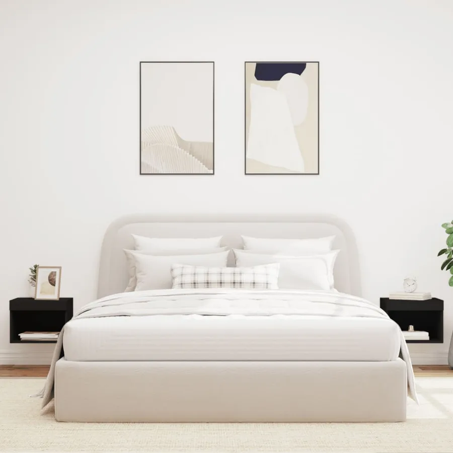 Tables de chevet murales avec lumières LED 2 pcs noir - 3