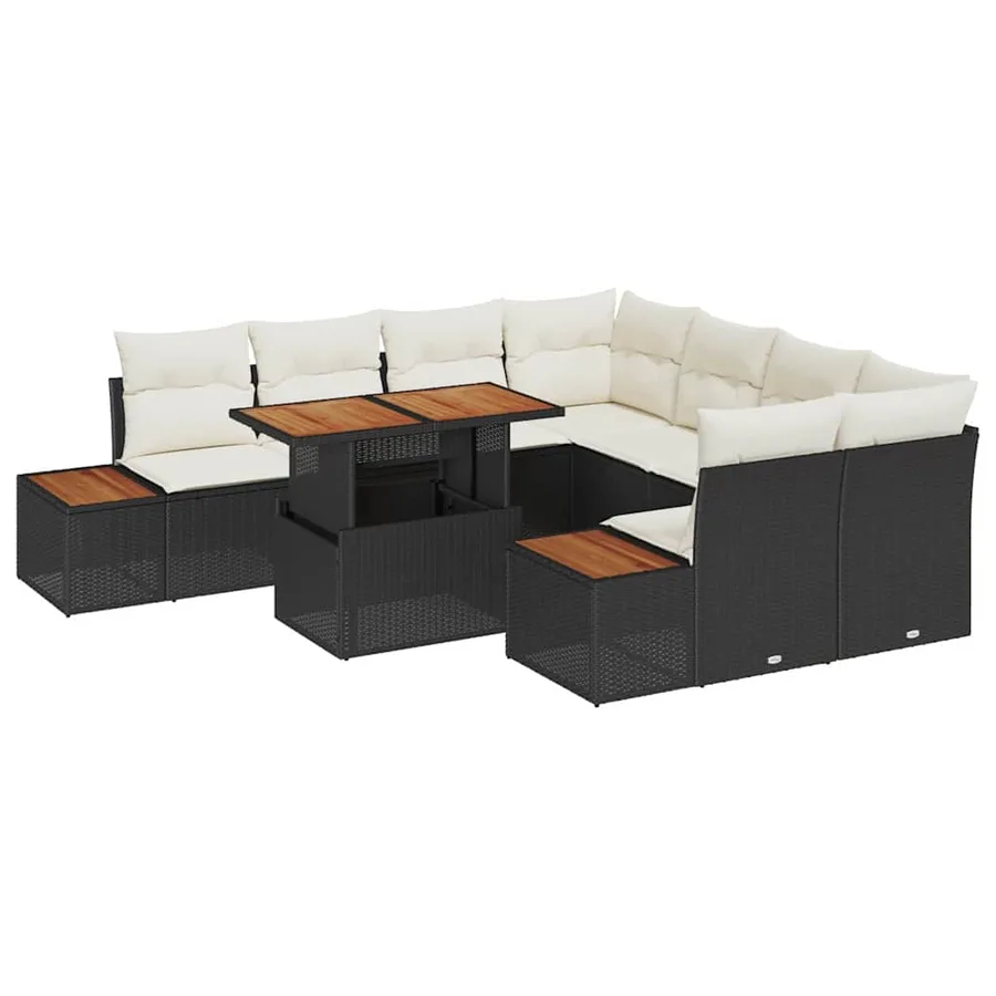 Ensemble de canapé de jardin 9 pcs Noir Poly rotin - 2