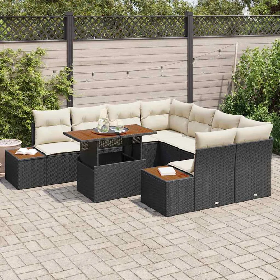 Ensemble de canapé de jardin 9 pcs Noir Poly rotin - 3