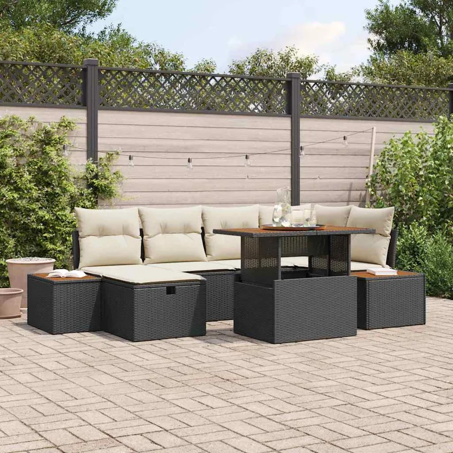 Ensemble de canapé de jardin 7 pcs Noir polyrotin