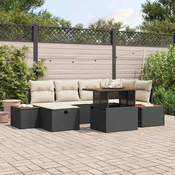 Ensemble de canapé de jardin 7 pcs Noir polyrotin