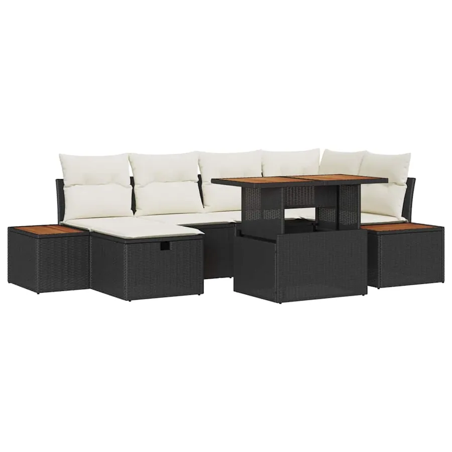 Ensemble de canapé de jardin 7 pcs Noir polyrotin - 2