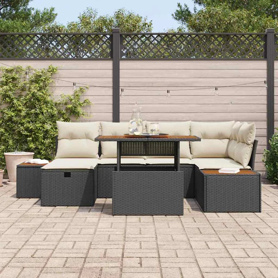 Ensemble de canapé de jardin 7 pcs Noir polyrotin - 3