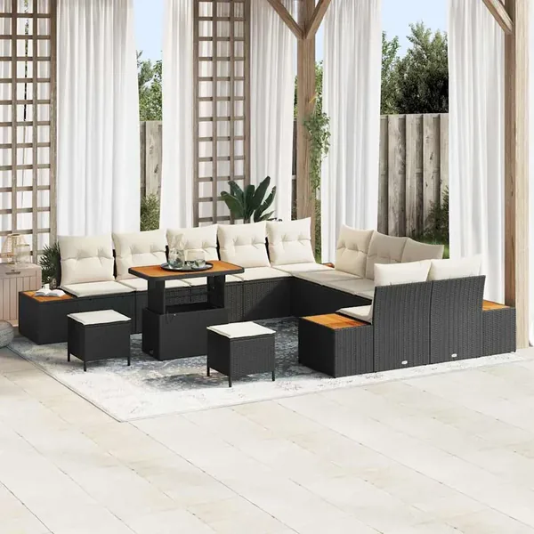 Ensemble de canapé de jardin 13 pcs Noir Poly rotin