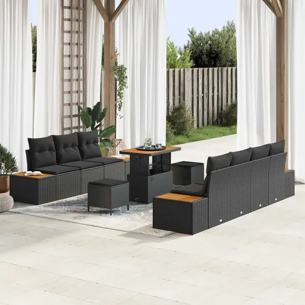 Ensemble de canapé de jardin 10 pcs Noir Poly rotin