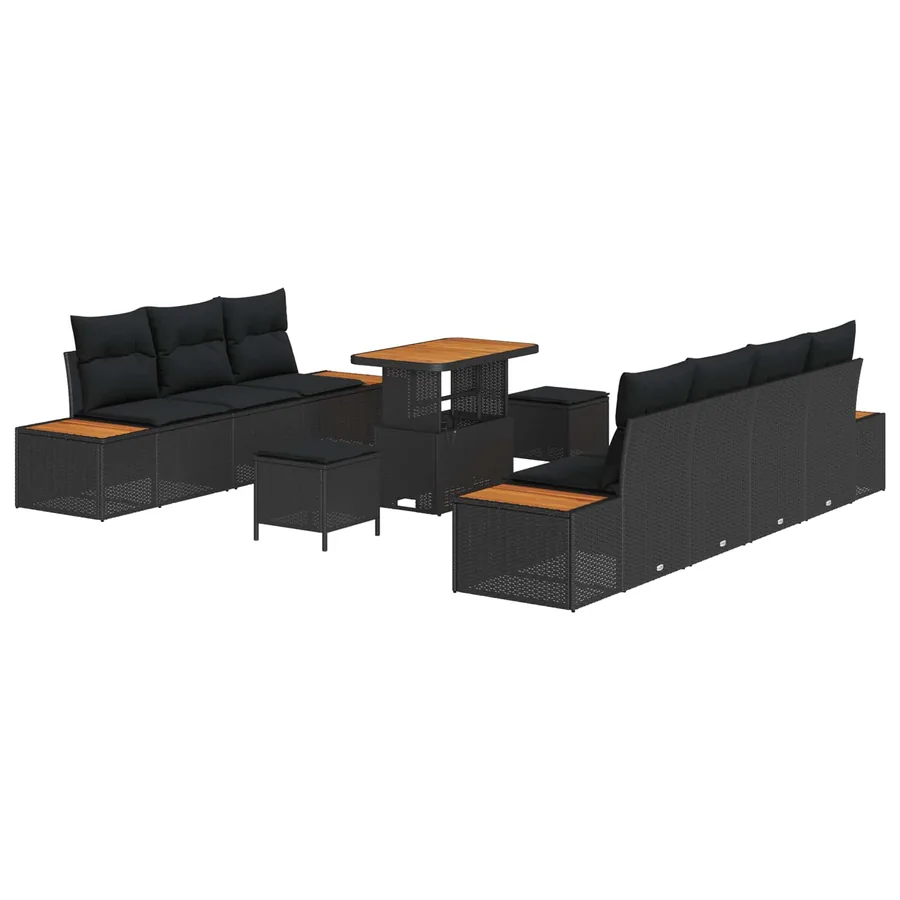 Ensemble de canapé de jardin 10 pcs Noir Poly rotin - 2