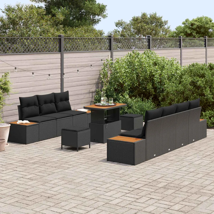 Ensemble de canapé de jardin 10 pcs Noir Poly rotin - 3